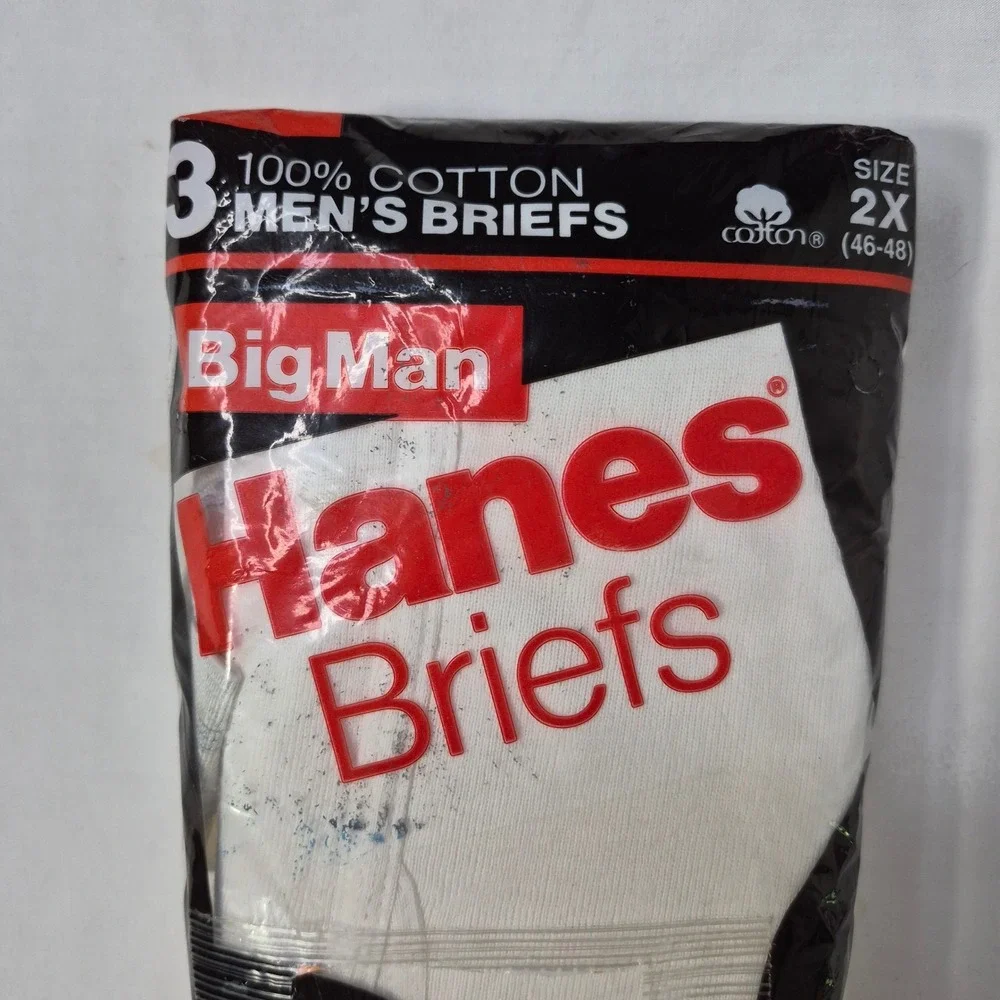 NOS Hanes Briefs Mens 2X‎ (46-48) White Big Man 3-Pack Vintage 1990 Made in USA